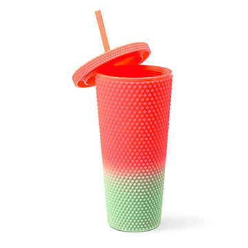 Two-Tone Matte Studded Tumbler with Lid & Straw, Reusable BPA Free Plastic Water Bottle