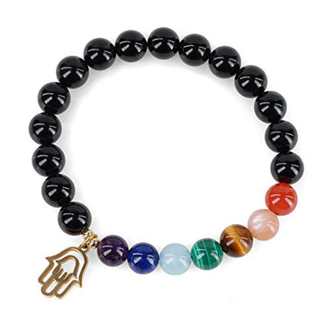 COAI Hamsa Hand 7 Chakra Black Tourmaline Stone Bracelet Women S