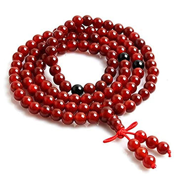 Red Carnelian Mala Beads Necklace Tibetan mala w/Black Onyx spacers 8mm 108 Buddhist Prayer Beads Energized Yoga Jewelry Meditation mala w/Velvet or 100% Jute Pouch